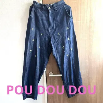 POU DOU DOU 꽃 자수 와이드 데님 팬츠 면 100% M