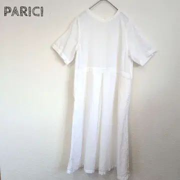 PARICI 롱 원피스 린넨 100% 플레어 원피스 백 버튼