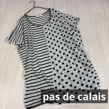 pas de calais 보더 도트 반팔 튜닉 절개