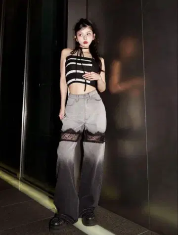 Darich 스캘럽 레이스 데님 롱 팬츠