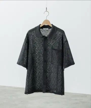 WYM LIDNM/JACQUARD MESH KNIT SHIRT 차콜