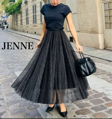 JENNE 제네 스파크 라메 튤 에어리 스커트 블랙 L 사이즈