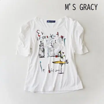 M'S GRACY 엠즈 그레이시 셔링 소매 티셔츠 반팔 40 화이트