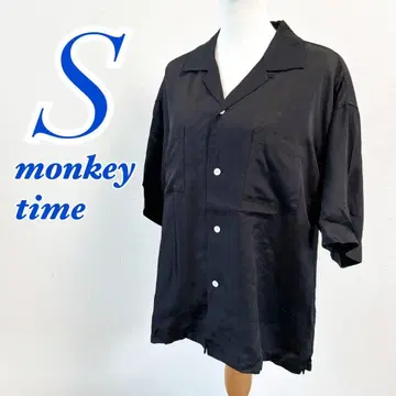 monkey time 블랙 반팔 셔츠 미들 사이즈 오픈 카라