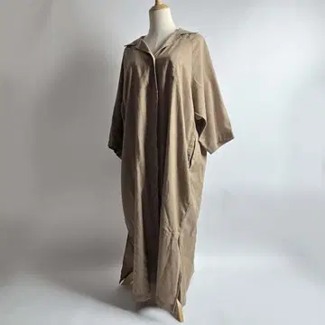 젬블 린넨 블렌드 플라이 프론트 롱 셔츠 원피스 맥시 길이