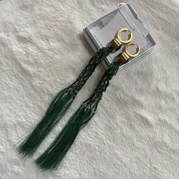 mame 마메 kurogouchi 그린 프린지 레이스 귀걸이