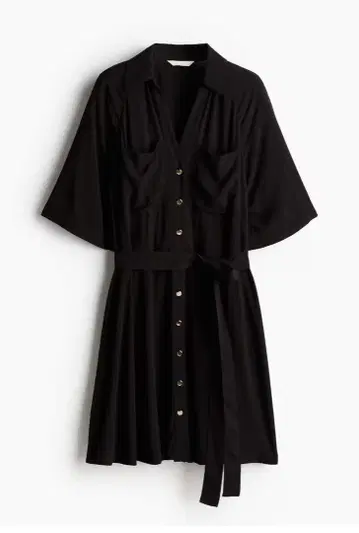 블랙 버튼 반팔 셔츠 원피스 벨트 셔츠 드레스 h&m