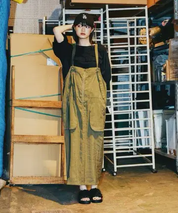 올리브색 코튼 살로펫 맥시 길이