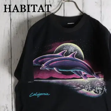 90s HABITAT 돌고래 x 문 그래픽 아트 애니멀 티셔츠