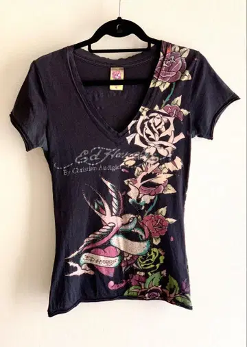 Ed Hardy 꽃과 새 V 넥 티셔츠 아메리칸 사이즈 S