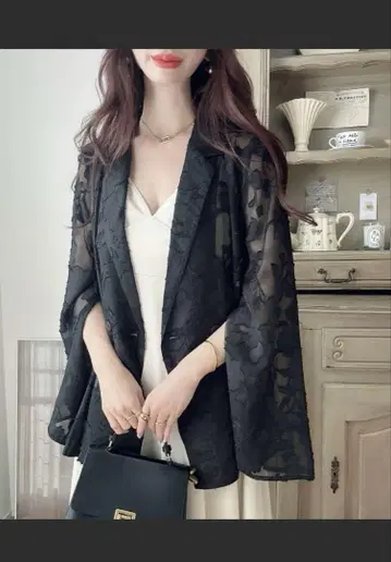 Meiru 시어 자카드 슬릿 프리 부테일러드 자켓 L 사이즈