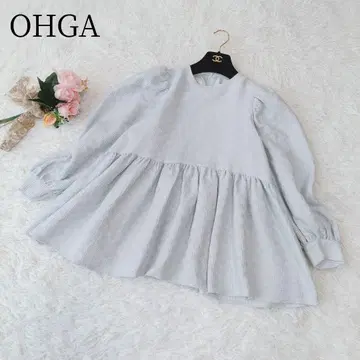OHGA/오가 페플럼 블라우스 A 라인 세탁 가능 플레어 코튼 고급스러운