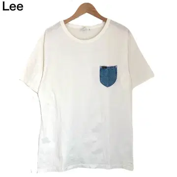 Lee 티셔츠 반팔 화이트 데님 가슴 포켓 남성용 자수 다른 소재 L