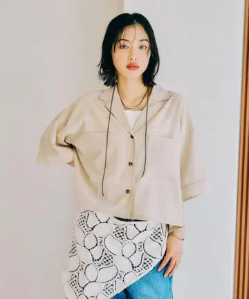 새상품 렙심 오픈 카라 숏 5부 소매 셔츠