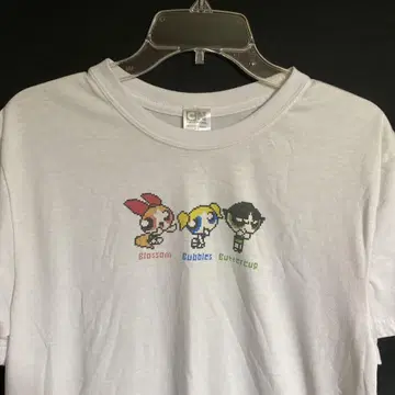 파워퍼프걸스 도트 그림 프린트 티셔츠 L 사이즈