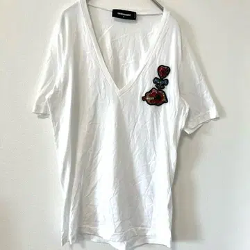 DSQUARED2 화이트 V넥 티셔츠 S 비쥬 자수 세련된