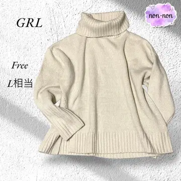 A843. 그레일/니트 스웨터 [F] L 상당/화이트/하이넥/밑단 슬릿