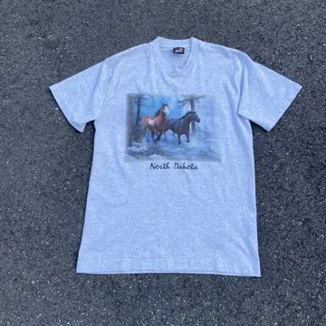 90s 말 티셔츠 아트 티 애니멀 티 North Dakota
