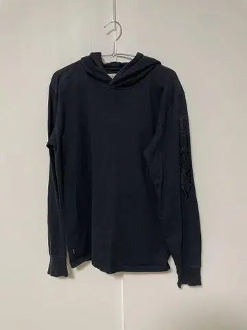 TOMMY 블랙 후드티 후드 부착 롱 T M