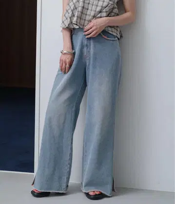 kastane 데님 슬릿 와이드 팬츠