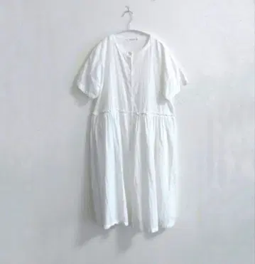 선 밸리 코튼 밴드 카라 원피스 화이트