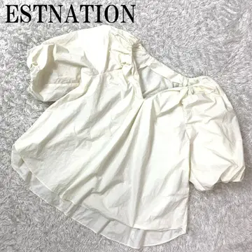 ESTNATION 볼륨 슬리브 블라우스 화이트 F B665