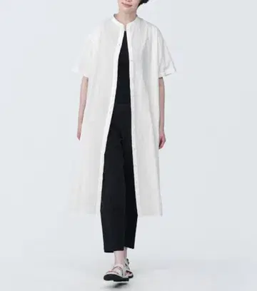 택 포함 새상품 스탠드 카라 반팔 원피스 MUJI 롱 원피스