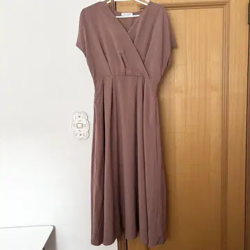 natural couture 핑크 브라운 롱 원피스 반팔