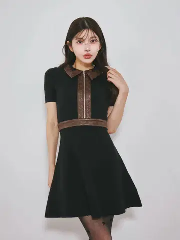 Darich 로고 가죽 니트 미니 원피스