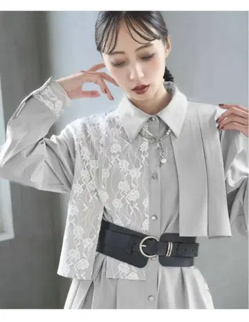 HARE 하레 아지메 플리츠 이소자이 셔츠 그레이 화이트