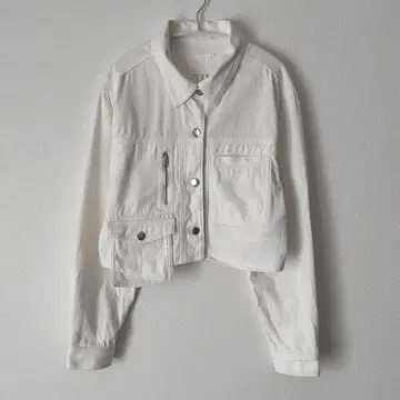 h&m 숏 기장 화이트 코튼 데님 자켓 M 사이즈