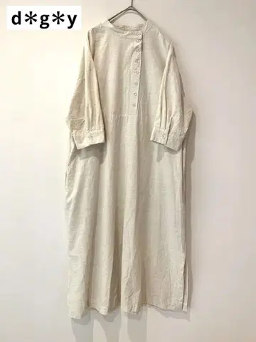 Dgy 린넨 혼방 밴드 카라 원피스 긴팔 린넨
