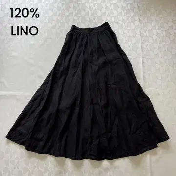 120% LINO 린넨 플레어 롱 스커트 린넨 100% 블랙 38
