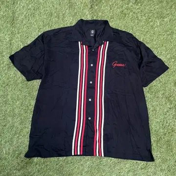 GUESS 90's 레이싱 블랙 오픈 카라 오픈 칼라 반팔 셔츠