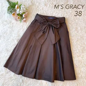 새상품급 M'S GRACY 2021 리본 플레어 스커트 브라운 38