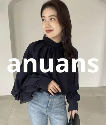거의 미사용 anuans 긴팔 블라우스 FREE 네이비 여성용
