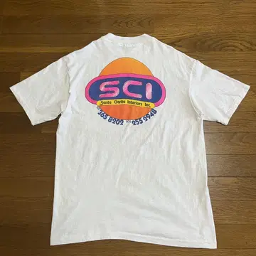 80s USA제 Hanes 포켓 티셔츠 L 화이트 백 프린트