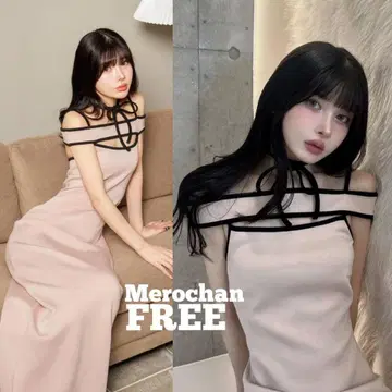 다리치 파이핑 컷 리본 롱 원피스 BEG [FREE]