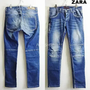 ZARA MAN 바이커 슬림 데님 W85cm 스트레치 인디고 파랑 터키산