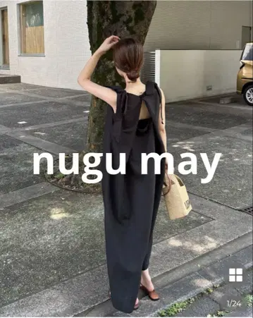 nugu may 리본 숄더 롱 원피스