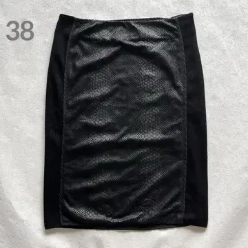 49AV. junko Shimada 이종 소재 도킹 타이트 스커트 블랙