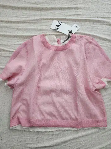 자라 비침 핑크 반팔 상의 L