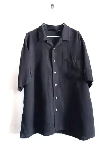 J.Ferrar 블랙 실크 오픈 카라 셔츠 90s