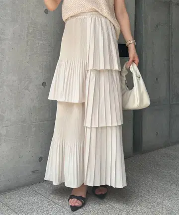 아카이브 플리츠 티어드 롱 스커트