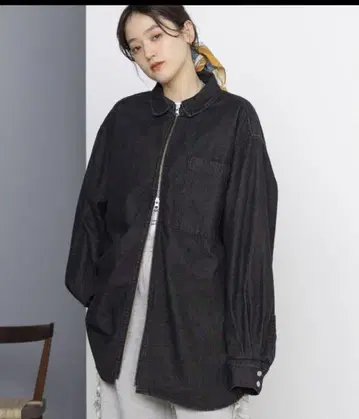 새상품 RAGEBLUE W 지퍼 오버 다이 가공 데님 루즈 셔츠 블랙 L