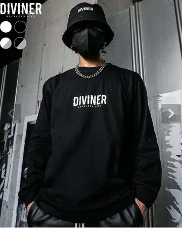 DIVINER 블랙 센터 로고 롱 T L 사이즈