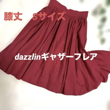 dazzlin S 사이즈 버건디 개더 플레어 스커트 면100%