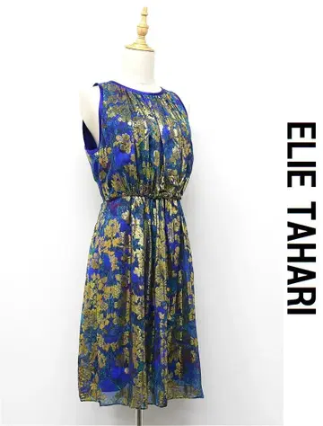 I466/ ELIE TAHARI 슬리브리스 원피스 꽃무늬 US8 M 파랑