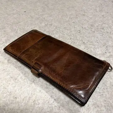 브라운 가죽 장지갑 지퍼 포켓 부착