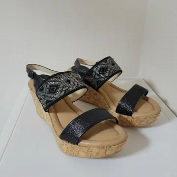 블랙 스트랩 웨지 샌들 여성용 Pitti 23.5cm